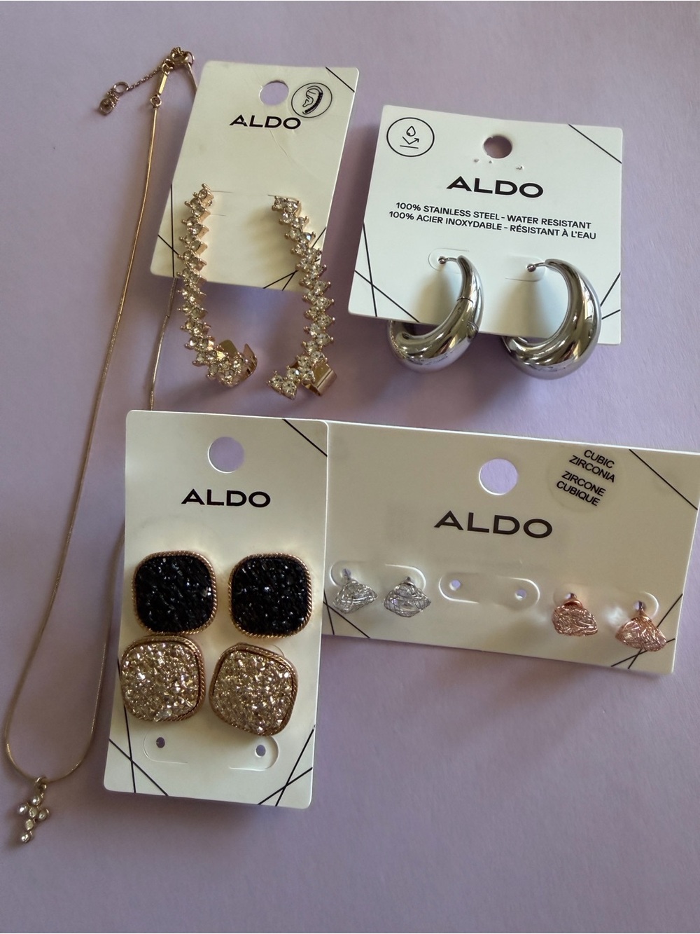 ALDO Mixed Metal and Glitter Earring Set — Gold, Silver, Black, Rose Gold